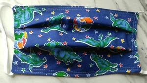 REVERSIBLE-Face mask, cloth handmade, washable-100% Cotton Blue Dinosaurs Dots - Picture 1 of 4