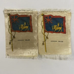 Ionische Inseln Flagge blauer Fähnrich Gold Löwe Heiliger Mark roter Rand Lot 2 Tabak Seide - Bild 1 von 11