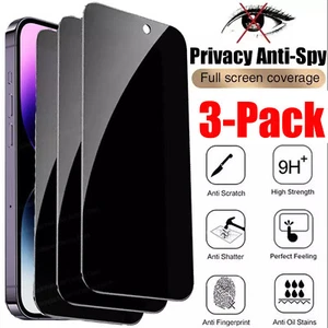 3X Anti-Spy Privacy Screen Protector Glass For iPhone 16e 15 Pro Max 14 13 12 11 - Picture 1 of 11