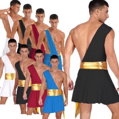 Men's Ancient Greek Roman Toga Costume One Shoulder Ruffle Dress Cosplay Outfits - Image 1 of 4