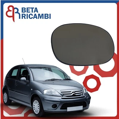 Vetro Specchietto Per Citroen C3 I Pluriel Piastra Specchio Destro Dx - Immagine 1 di 4