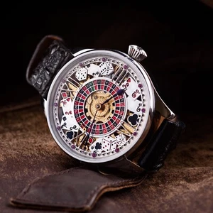 Skeleton Antique Rolex Lever Watch Mens Swiss Vintage Steel Case Custom Cards - Picture 1 of 5