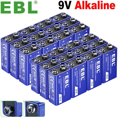 EBL 9V Alkaline Battery 6LR61 Batteries 9 Volt Ultra Long Lasting Leak Proof Lot - Image 1 of 4