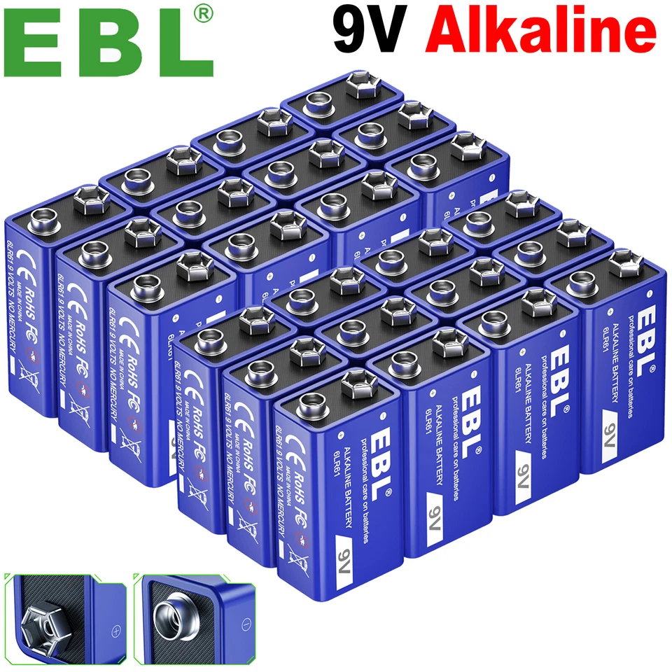 EBL 9V Alkaline Battery 6LR61 Batteries 9 Volt Ultra Long Lasting Leak Proof Lot - Image 1 of 4