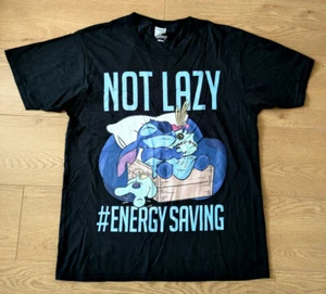 Disney Stitch T Shirt Not Lazy Just Energy Saving Lady Black Size L - Picture 1 of 4