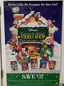 Vintage Disney Home For The Holidays Video Shop Advertisement Poster 90s - Picture 1 of 1