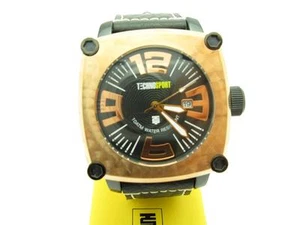 TECHNO SPORT CHRONOGRAPH ROSE GOLD STAINLESS STEEL BLACK LEATHER STRAP WATCH NWT - Picture 1 of 1