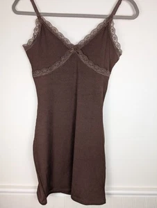 H&M Divided Tank Top Ribbed Baby Doll Lace Trim Y2K Long Size Small Brown Fairy - Picture 1 of 12