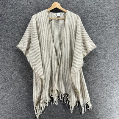Sonoma Sweater Cape Women M Medium Gray Striped Fringe Short Sleeve Open Front - Image 1 of 4