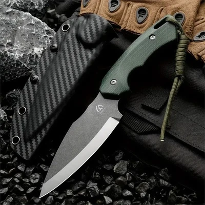 Cuchillo de hoja fija Full Tang de 8,19" funda Kydex mango de lino de la era espacial  Foto 1 de 4