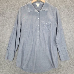 J Crew Shirt Womens M Blue Chambray Tunic Lightweight Popover Rolltab Sleeves - Picture 1 of 12