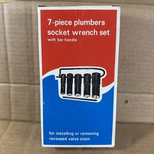 Vintage 5 Piece Plumber's Socket Wrench Set W/ Bar Handle Taiwan New - Picture 1 of 16