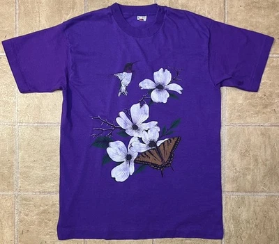Vintage 90s Hummingbird Floral Butterfly Graphic Shirt Mens Large Single Stitch - Image 1 of 4