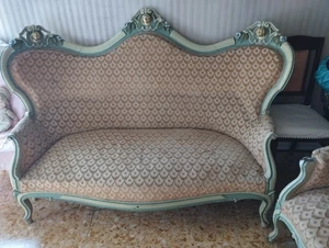 Salotto Luigi XVI '800 Laccato stile veneziano 1divano 2poltrone 4sedie - Foto 1 di 18