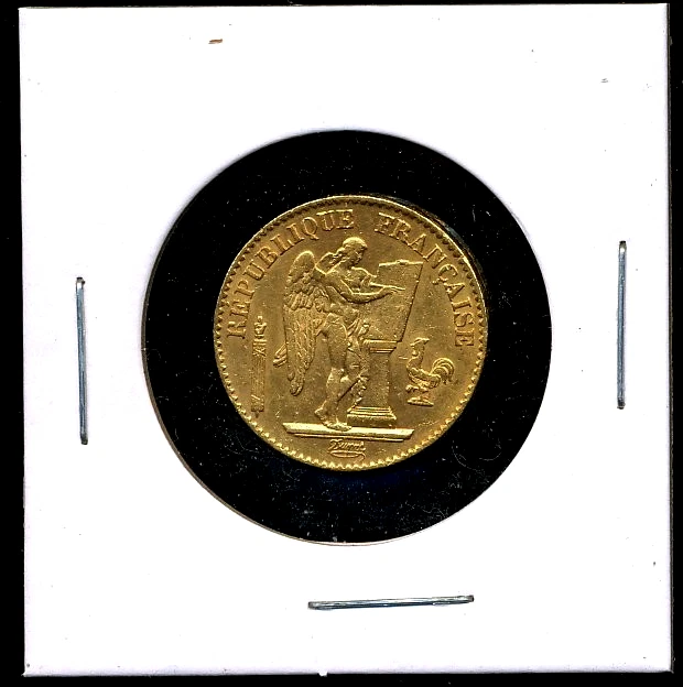 Французский счастливый ангел 1876 A France 0,1867 унции золото 20 франков бывший в обращении блеск - Изображение 1 из 2