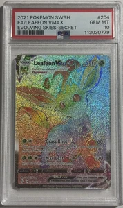 PSA 10 Leafeon VMAX 204/203 - Evolving Skies 2021 Secret Rare Pokemon Card - Picture 1 of 2