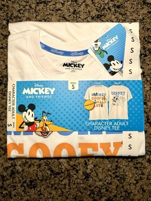 NWT Disney Mickey Mouse, Goofy, Donald, Pluto Small Monogrammed White T-Shirt - Image 1 of 4