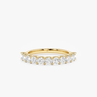 14k Solid Gold Half Eternity Diamond Band, Lab Created Diamond Wedding Ring - Image 1 of 4