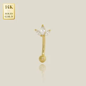 14K REAL Solid Gold Lotus Curved Barbell Rook Piercing Eyebrow Rook 16Gauge - Picture 1 of 3