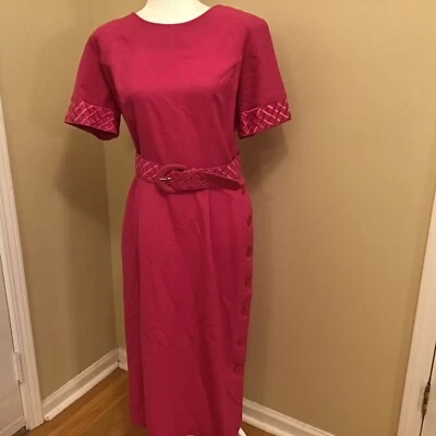 VTG Embroidered Hot Pink Magenta Dress 12  Secretary 1990s Teacher Modest - Image 1 of 4