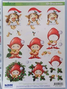 A4 DECOUPAGE/PAPER TOLE, Push-Out Die Cut Sheet, Reddy Creative, Christmas Elves - Picture 1 of 1
