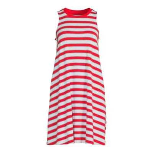 Abito a maglia senza maniche Time & Tru taglia S 0-2 rosso a righe con tasche nuovo con etichette - Foto 1 di 6