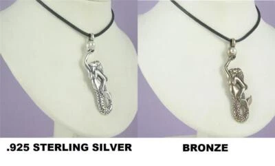 Mermaid With Pearl Pendant .925 Sterling Silver or Bronze Leather Cord Necklace - Image 1 of 3