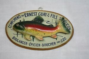 1950's Fly Fishing Outfitter Ernest Guay & Fils St Felicien Salmon Plaque Canada