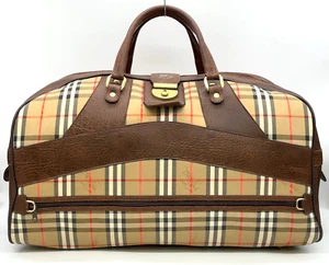 Auth Burberry Nova Check Beige Nylon Canvas x Leather Brown Boston Bag NS060309 - Imagen 1 de 24
