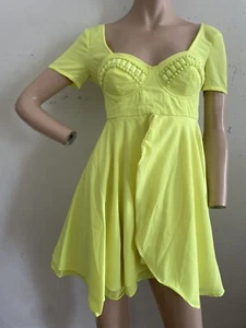 CHRISTOPHER KANE TOPSHOP NEON YELLOW BABYDOLL MINI DRESS UK 14 EU 42 US 10 BNWT - Picture 1 of 12