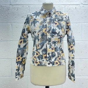 VINTAGE ELFENBEIN BLUMEN JEANSJACKE WENDEDRUCK PARADISE ROAD TWO WAY UK XS - Bild 1 von 5