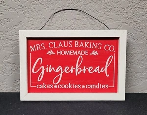 Mrs. Claus Baking Company Gingerbread Cookies Red and White Mini Wood Sign - Picture 1 of 4
