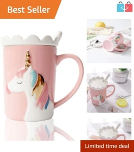 Charming Unicorn Coffee Mug with Lid and Spoon - Cute 13oz Ceramic Design - Picture 1 of 9