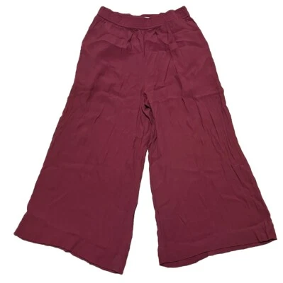 Madewell Style F2378 Pull On Crepe Wide-Leg Cropped Wine Size Medium Pants - Image 1 of 4