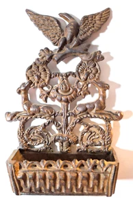 Vintage Cast Iron Match Holder Letter Holder Eagle And Hound Dogs - Picture 1 of 4