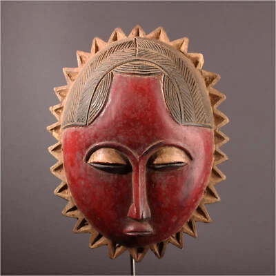 13812 Baule Sun Mask Ivory Coast Metal Stand Included - Image 1 of 4