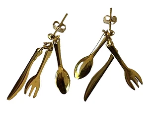 Cutlery Utensil Earrings Spoon Fork Knife Foodie Chef Waiter Waitress Restaurant - Picture 1 of 3