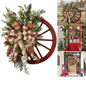 Corona de Navidad Rueda de Carro Rojo Corona de Navidad Puerta Delantera Adornos Colgantes - Imagen 1 de 10