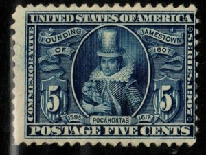 Scott 330 5¢ Pocahontas Mint Hinged - Picture 1 of 2