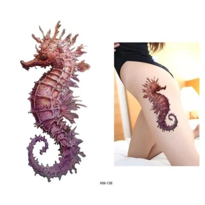 JUSTFOX Tatuaje temporal diseño caballito de mar tatuaje adhesivo colorante corporal