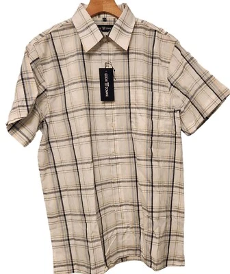 Eddie Domani Button Up Shirt White Blue Plaid Short Sleeve 16.5 NEW NWT  - Image 1 of 4