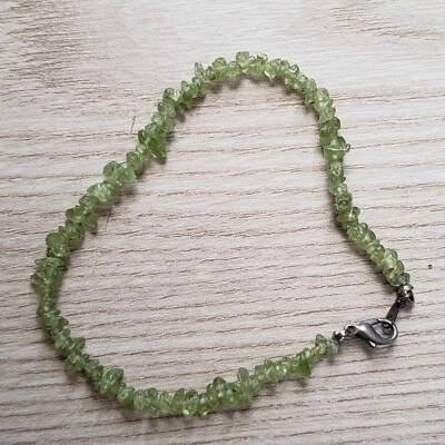 Hand- Made GENUINE * PERIDOT STONE * BRACELET 7.5" Long ,3-5MM - USA - Image 1 of 4