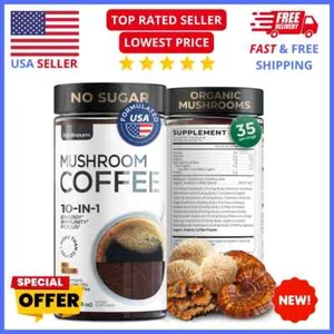 Instant Mushroom Coffee Blend Lions Mane, Reishi for Focus, Immunity Sugar-Free - Picture 1 of 9