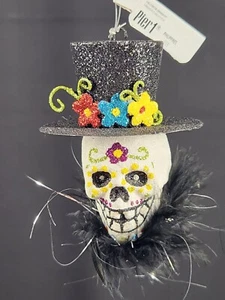 Rare Pier 1 NOS with tag day of the dead glitter skull Halloween ornament - Picture 1 of 4