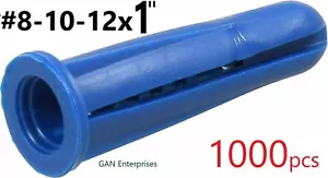 CONICAL PLASTIC WALL ANCHORS 8-10-12 X 1" BLUE - (1000) pcs, Free shipping - Picture 1 of 3