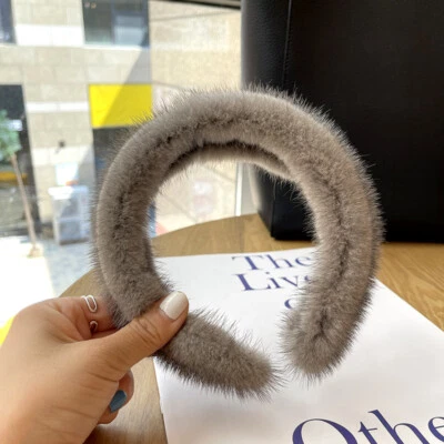Diadema de piel de visón real para mujeres damas banda para el cabello aro para el cabello decoración regalo Foto 1 de 3