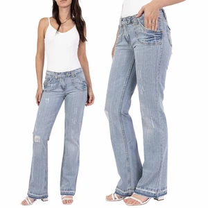 Pantalones vaqueros Bootcut azul claro lavados a la piedra pantalones de mujer look usado destruido - Imagen 1 de 10