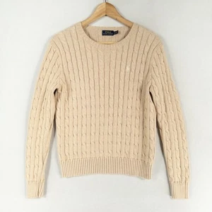 Polo Ralph Lauren Sweater Large Beige Tan Cable Knit Cotton Preppy Old Money - Picture 1 of 8