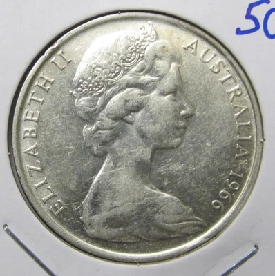 1966 AUSTRALIA 50 CENTS SILVER COIN - UNCIRCULATED - .800 FINE -  FREE SHIPPING - Image 1 of 4
