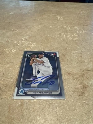 Trey Yesavage Signed 1 St Bowman Chrome Toronto Bluejays World Series - Image 1 of 2